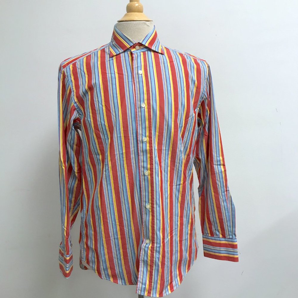 ETRO MILANO ITALY red gold blue colorful STRIPE cotton SHIRT Italy 38 S M